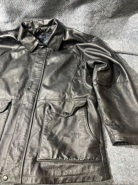 R&R Black Leather Military-Style Field Jacket